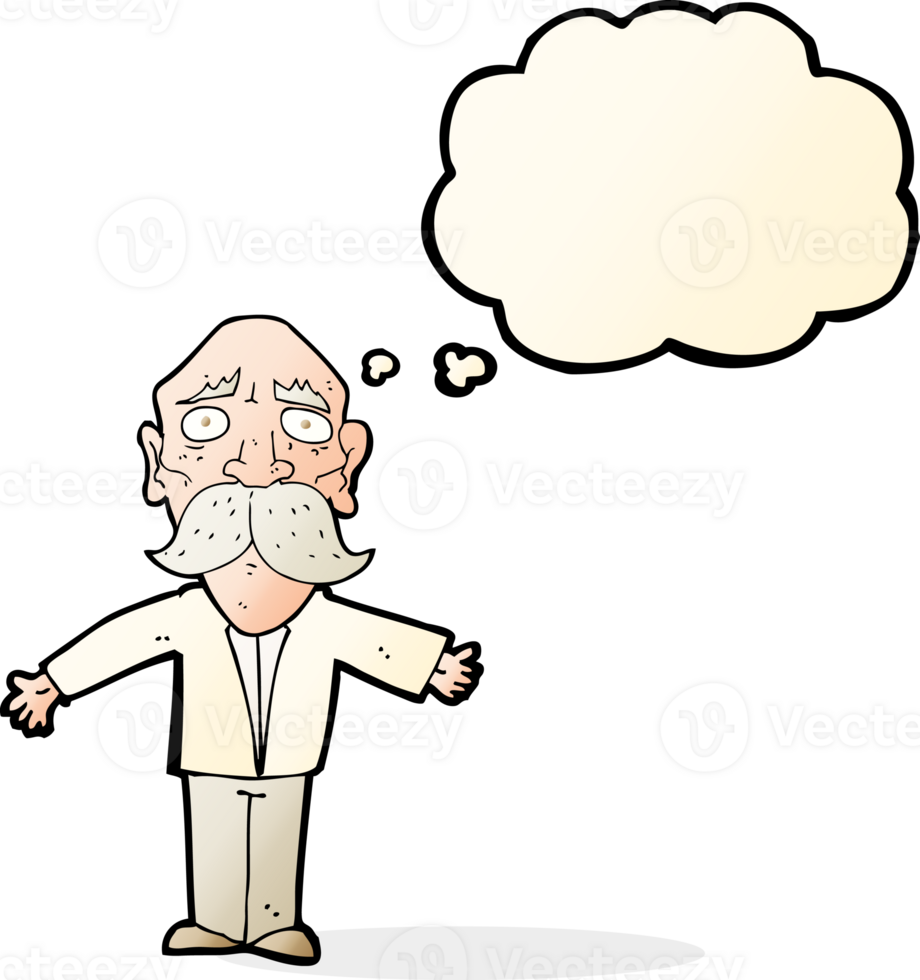 cartoon disappointed old man with thought bubble png