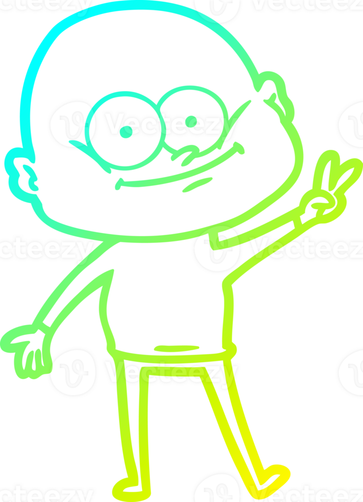 cold gradient line drawing of a cartoon bald man staring png
