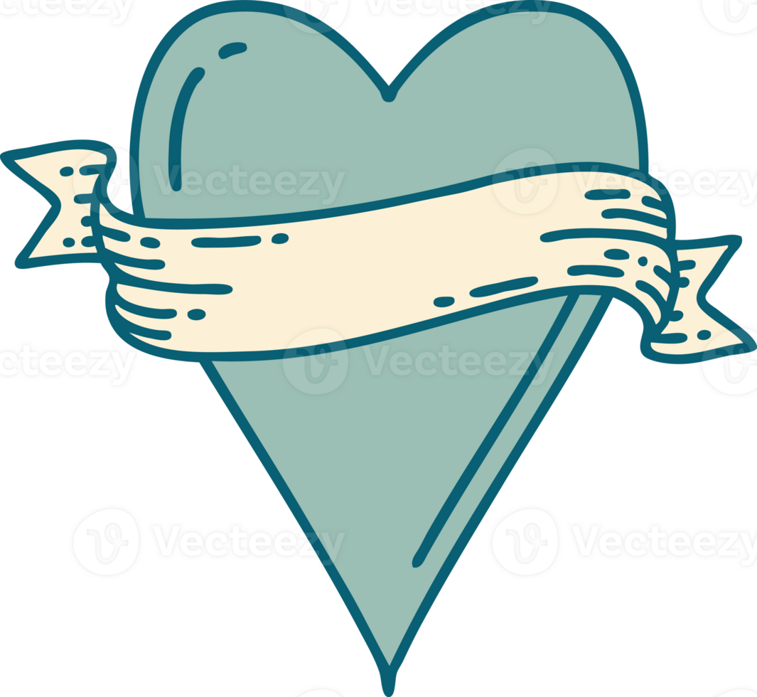 iconic tattoo style image of a heart and banner png