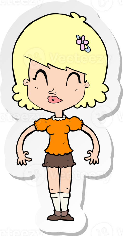 sticker of a cartoon happy pretty woman png