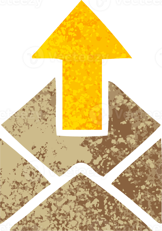retro illustration style cartoon of a envelope with arrow png