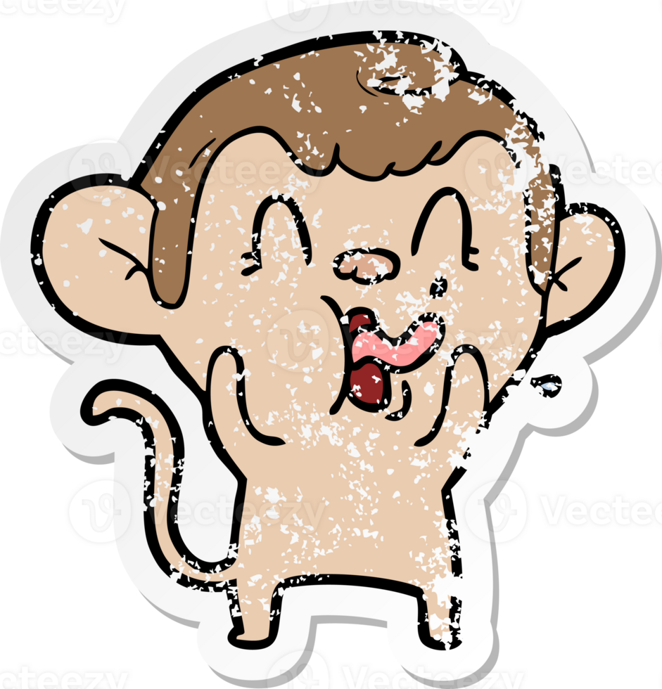 distressed sticker of a crazy cartoon monkey png