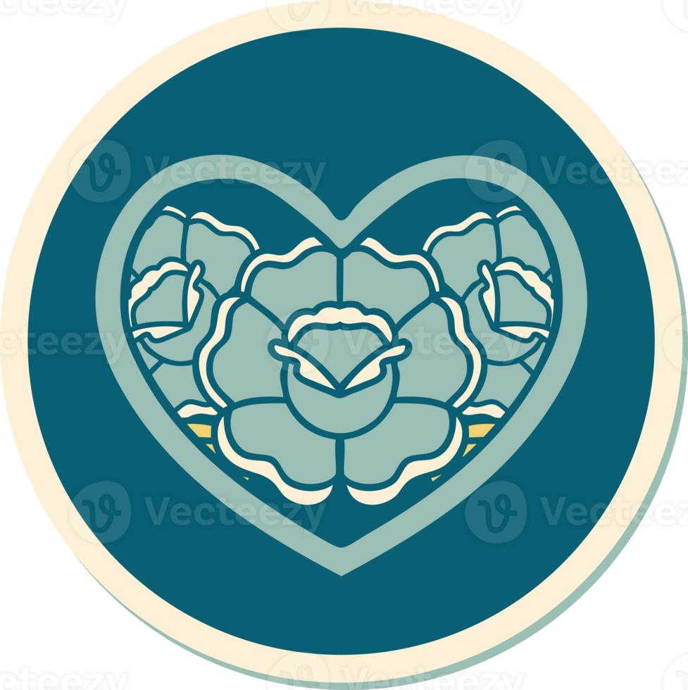 sticker of tattoo in traditional style of a heart and flowers png