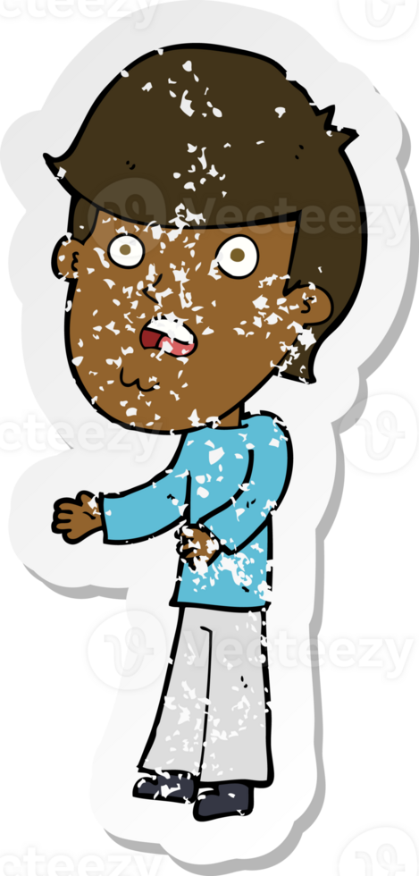 retro distressed sticker of a cartoon shocked man png