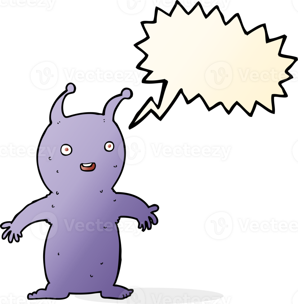 cartoon happy little alien with speech bubble png
