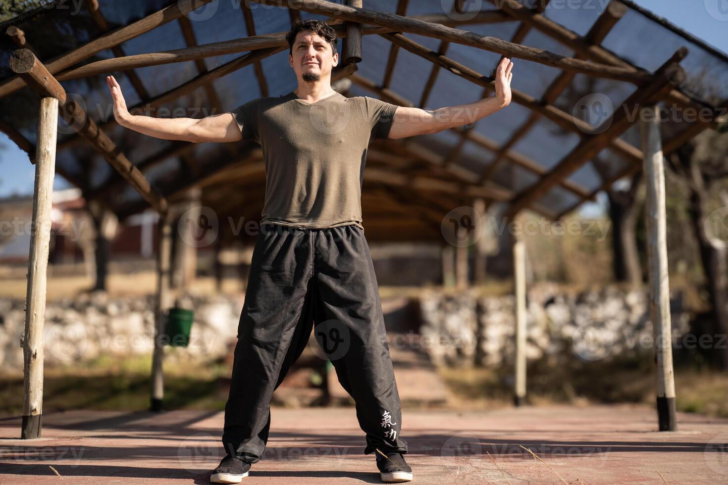 Man Practices Yi Jin Jing in Chi Kung Training. photo