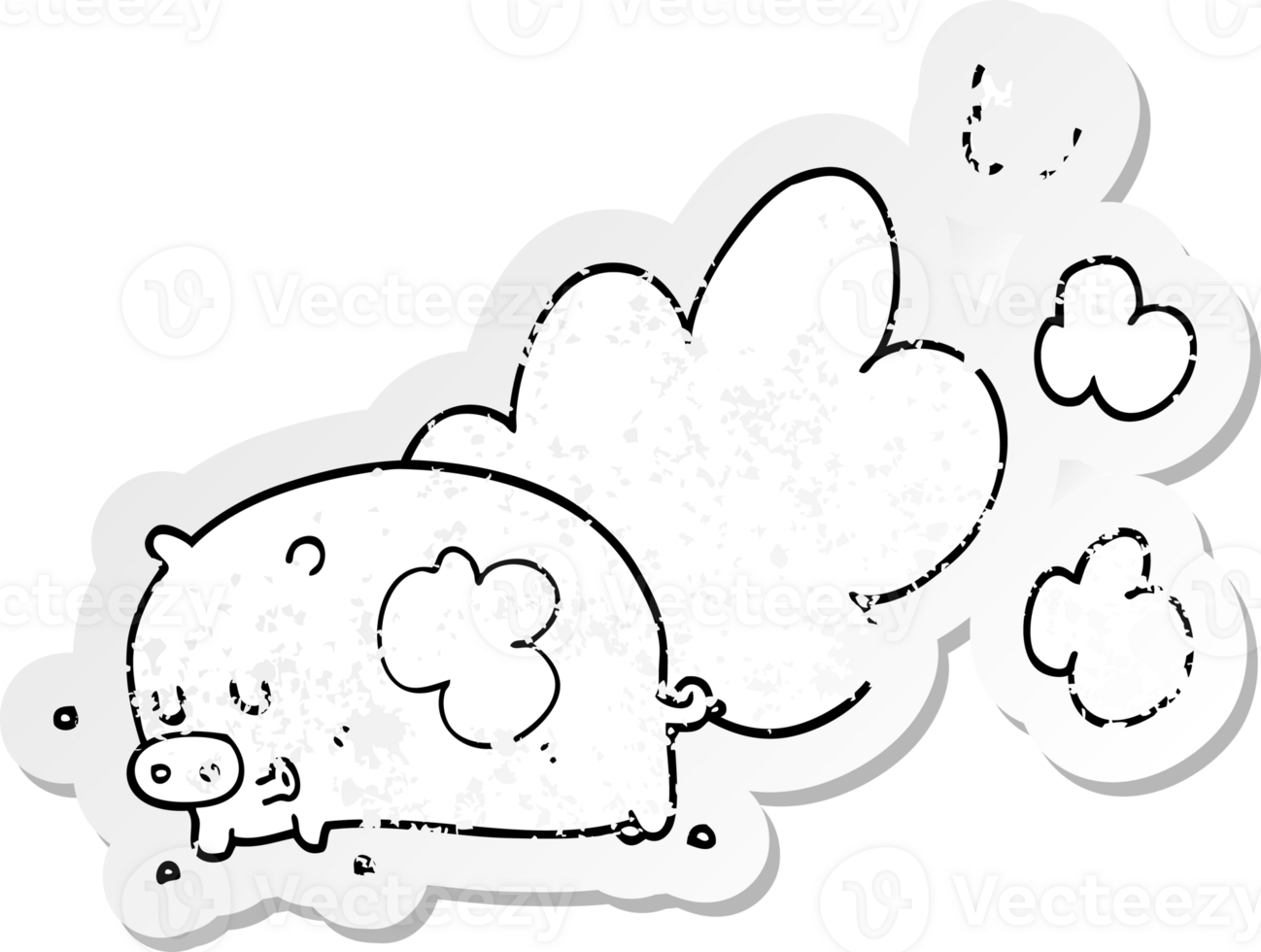 distressed sticker of a cartoon smelly pig png