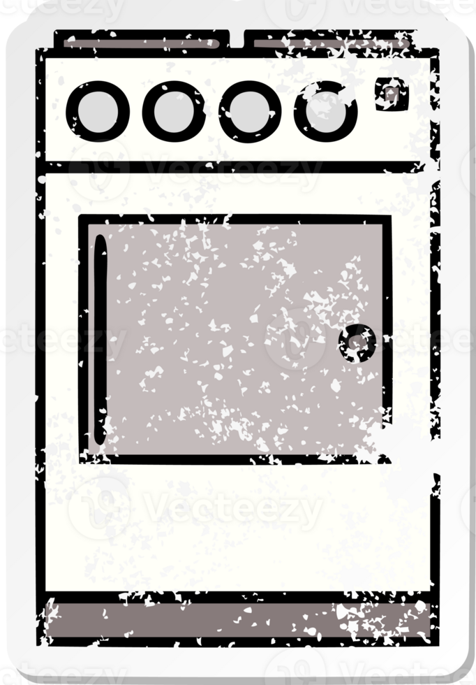 distressed sticker of a cute cartoon oven and cooker png