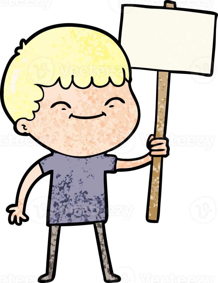 cartoon smiling boy with placard png