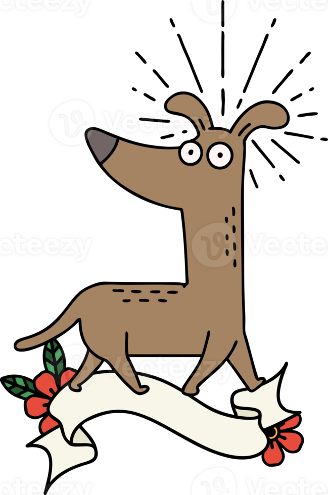 scroll banner with tattoo style surprised dog png