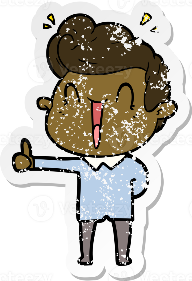 distressed sticker of a cartoon excited man png