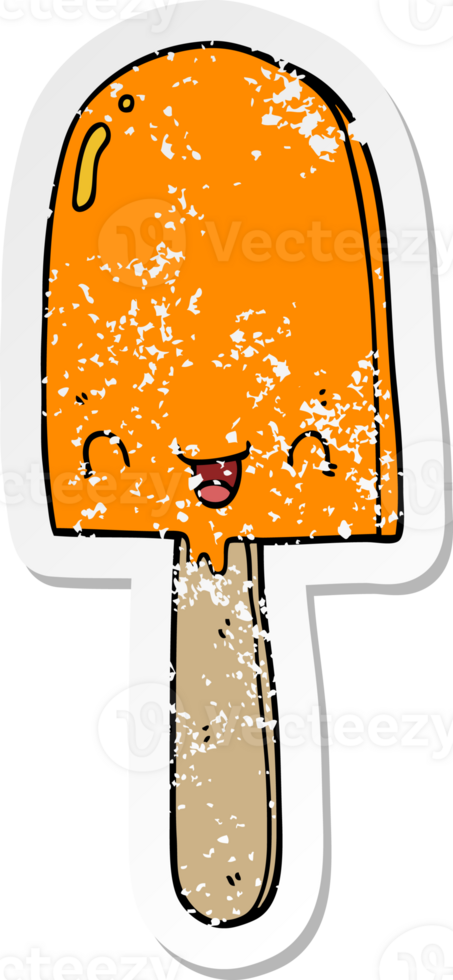 distressed sticker of a cartoon ice lolly png