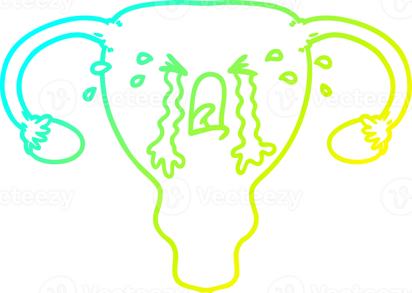 cold gradient line drawing of a cartoon uterus crying png