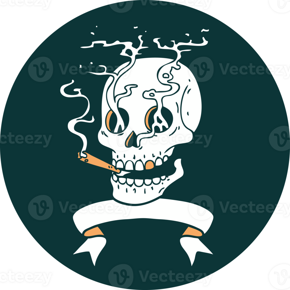 tattoo style icon with banner of a skull png