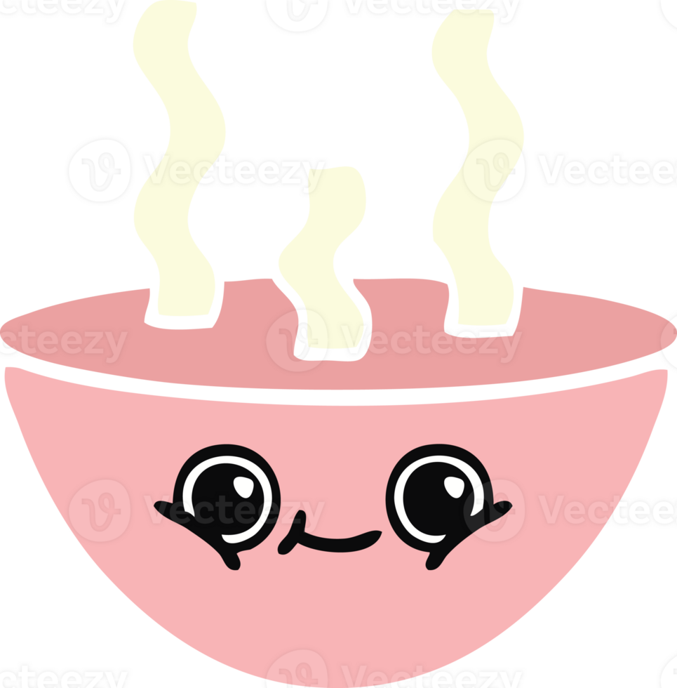 flat color retro cartoon of a bowl of hot soup png