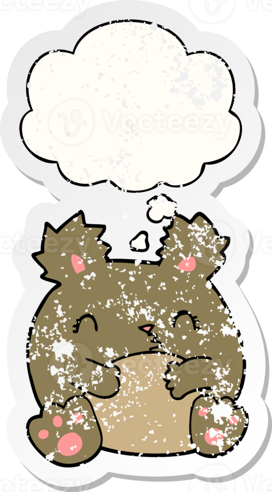 cartoon bear with thought bubble as a distressed worn sticker png