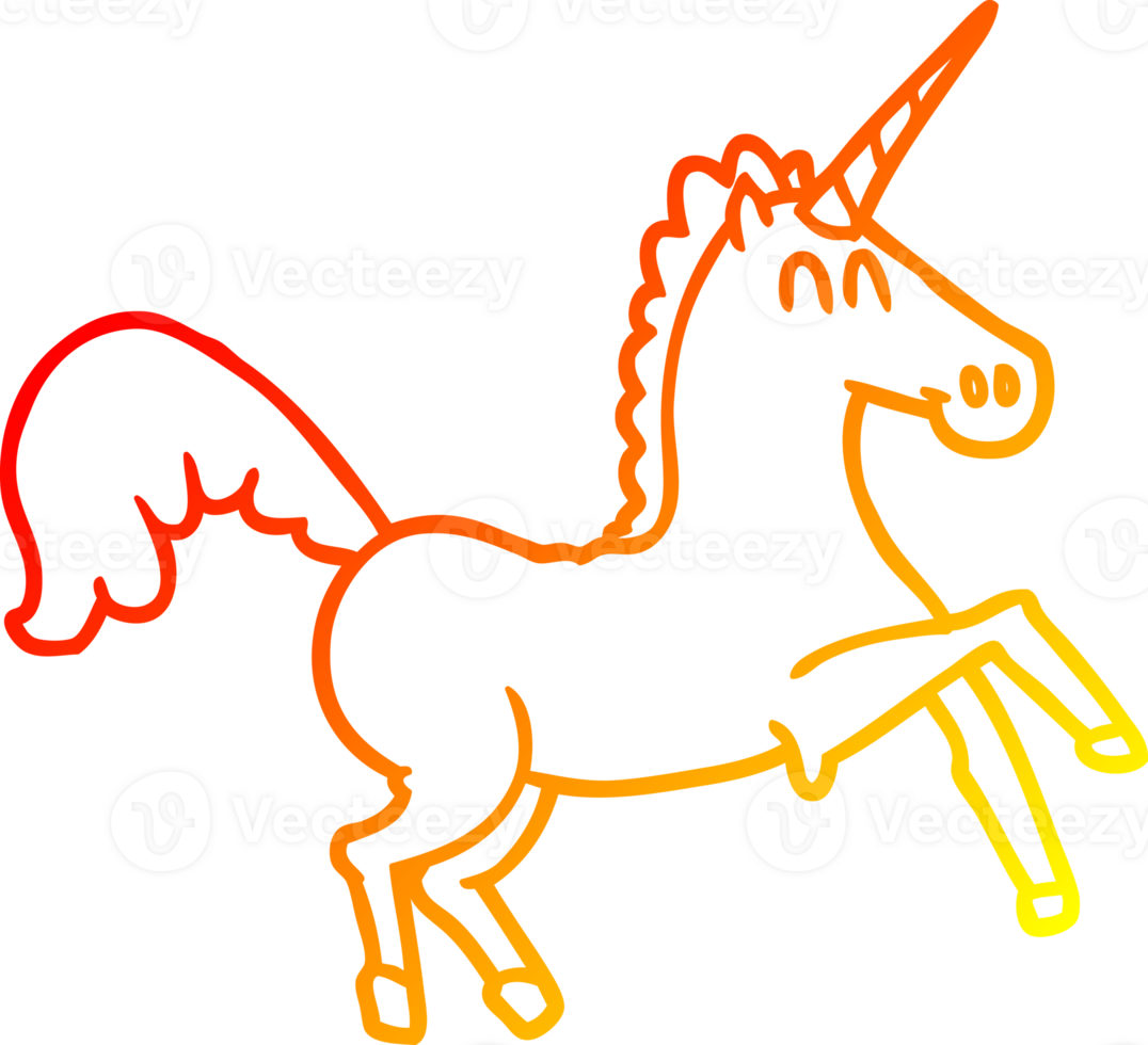 warm gradient line drawing of a cartoon unicorn png