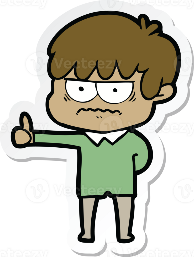 sticker of a annoyed cartoon boy png
