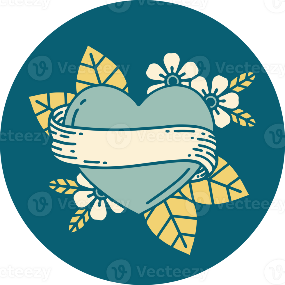 iconic tattoo style image of a heart and banner png