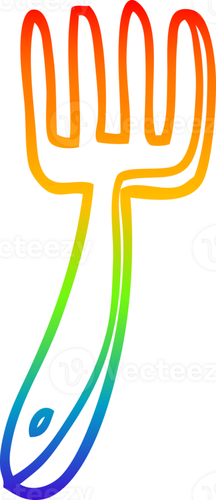 rainbow gradient line drawing of a cartoon fork png