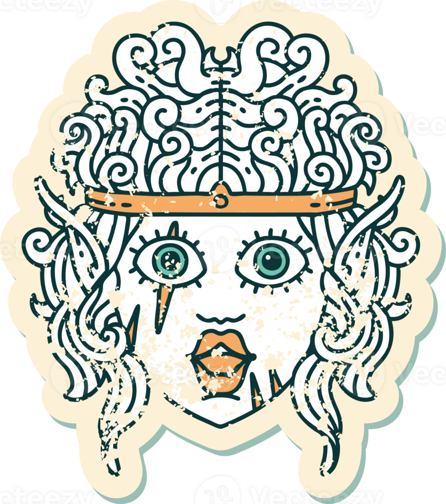 Retro Tattoo Style elf barbarian character face png