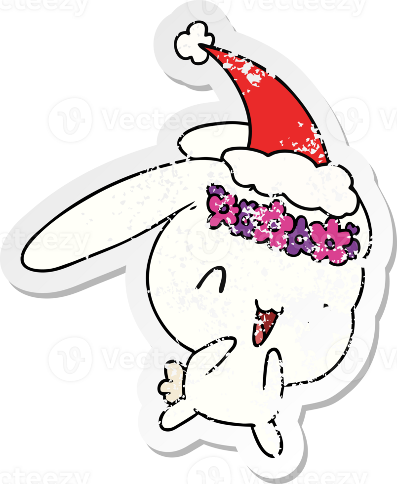 hand- getrokken Kerstmis verontrust sticker tekenfilm van kawaii konijn png