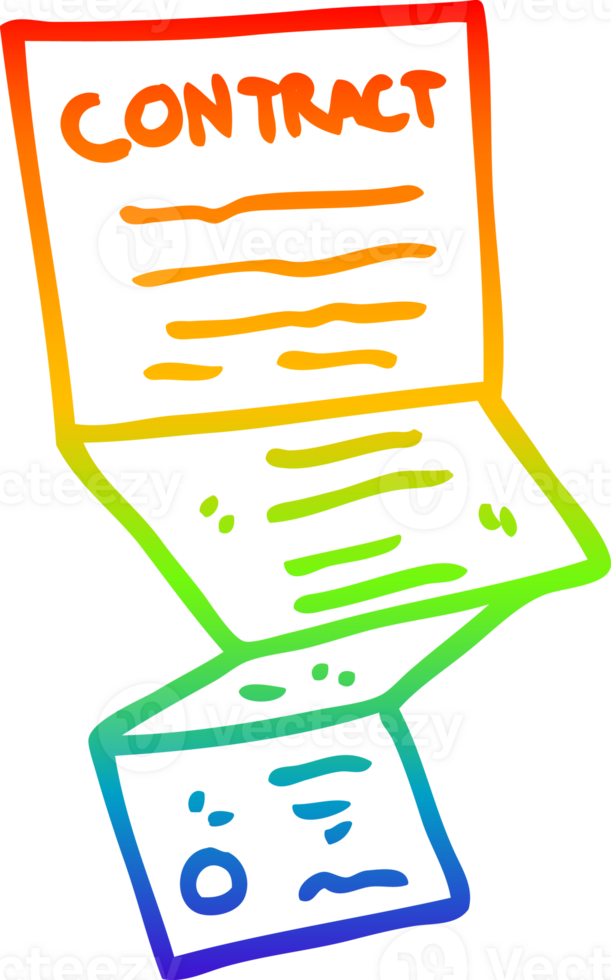 rainbow gradient line drawing of a cartoon complicated contract png