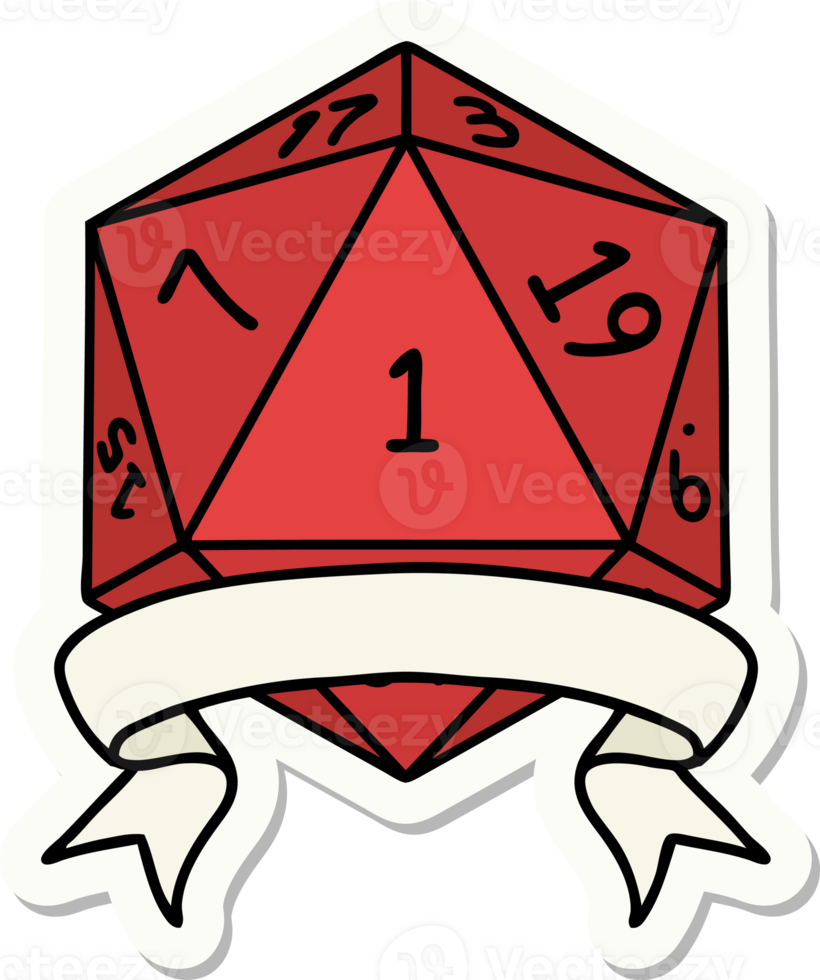 sticker of a natural one d20 dice roll png
