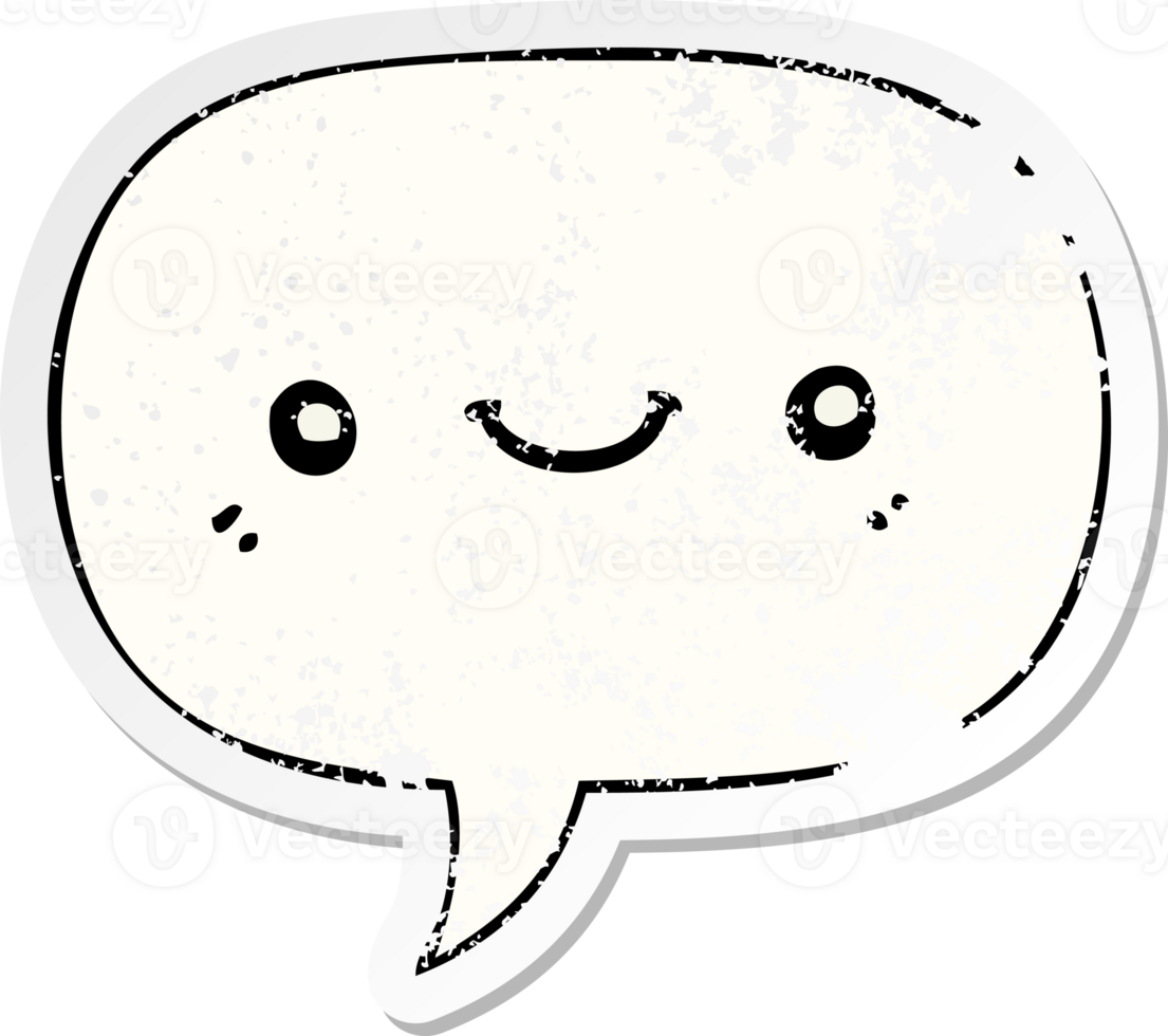 cartoon cute happy face with speech bubble distressed distressed old sticker png