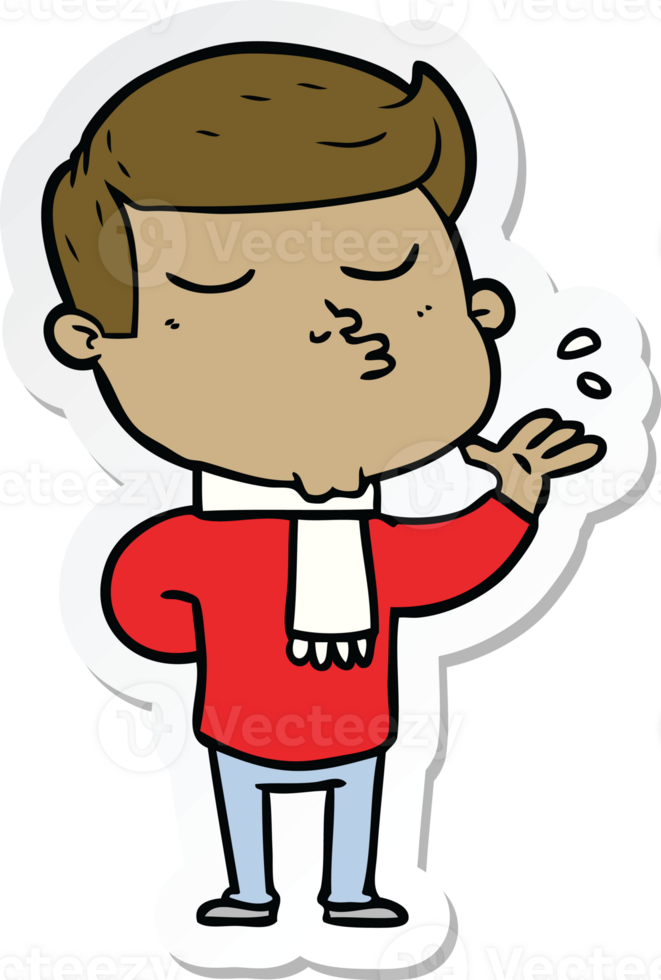 sticker of a cartoon model guy pouting png
