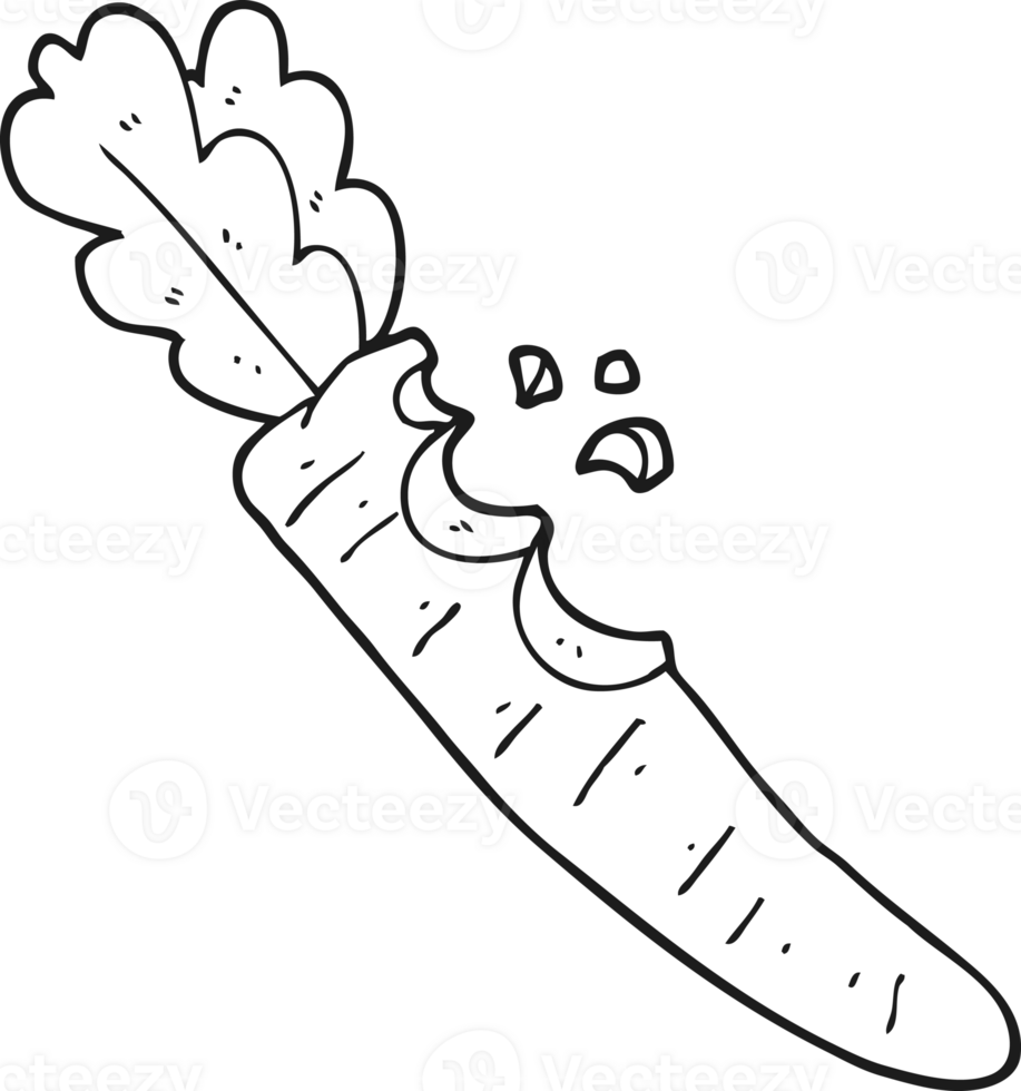 hand drawn black and white cartoon bitten carrot png