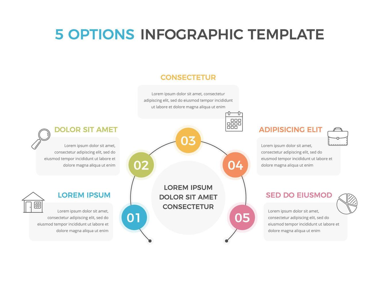 Infographic template with 5 options with text and icons vector