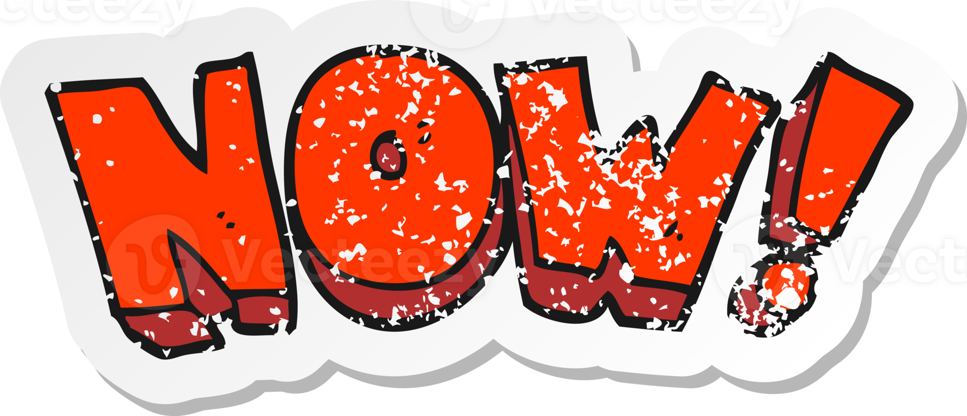 retro distressed sticker of a cartoon now symbol png