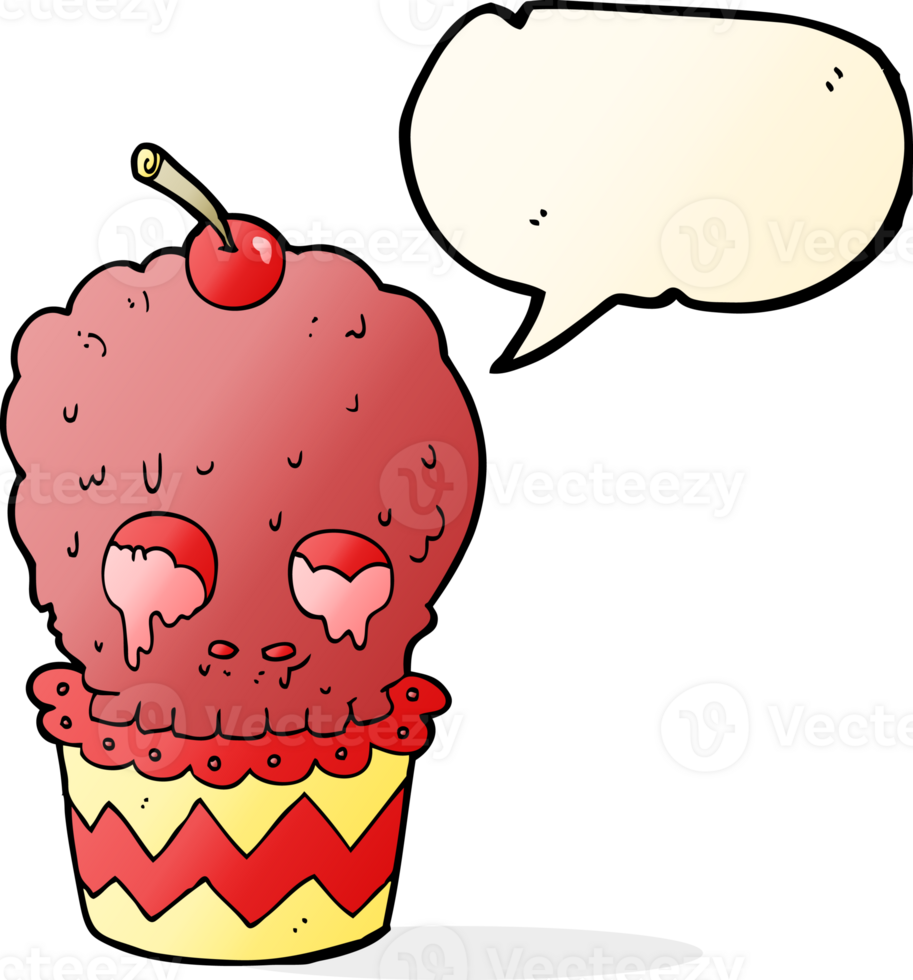 spooky skull cupcake cartoon with speech bubble png