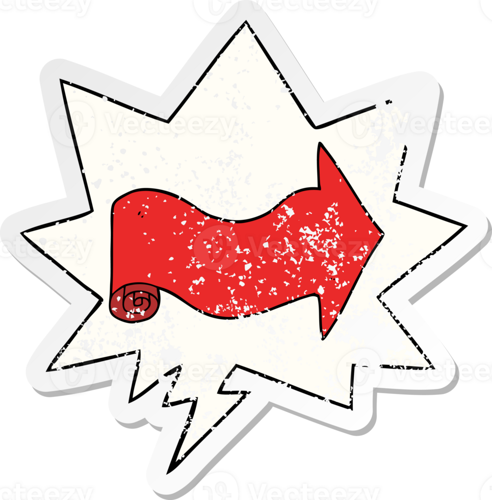 cartoon pointing arrow with speech bubble distressed distressed old sticker png