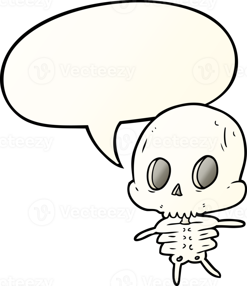 cute cartoon skeleton with speech bubble in smooth gradient style png