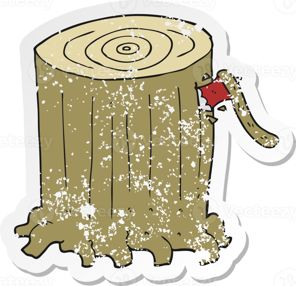 retro distressed sticker of a cartoon big tree stump png