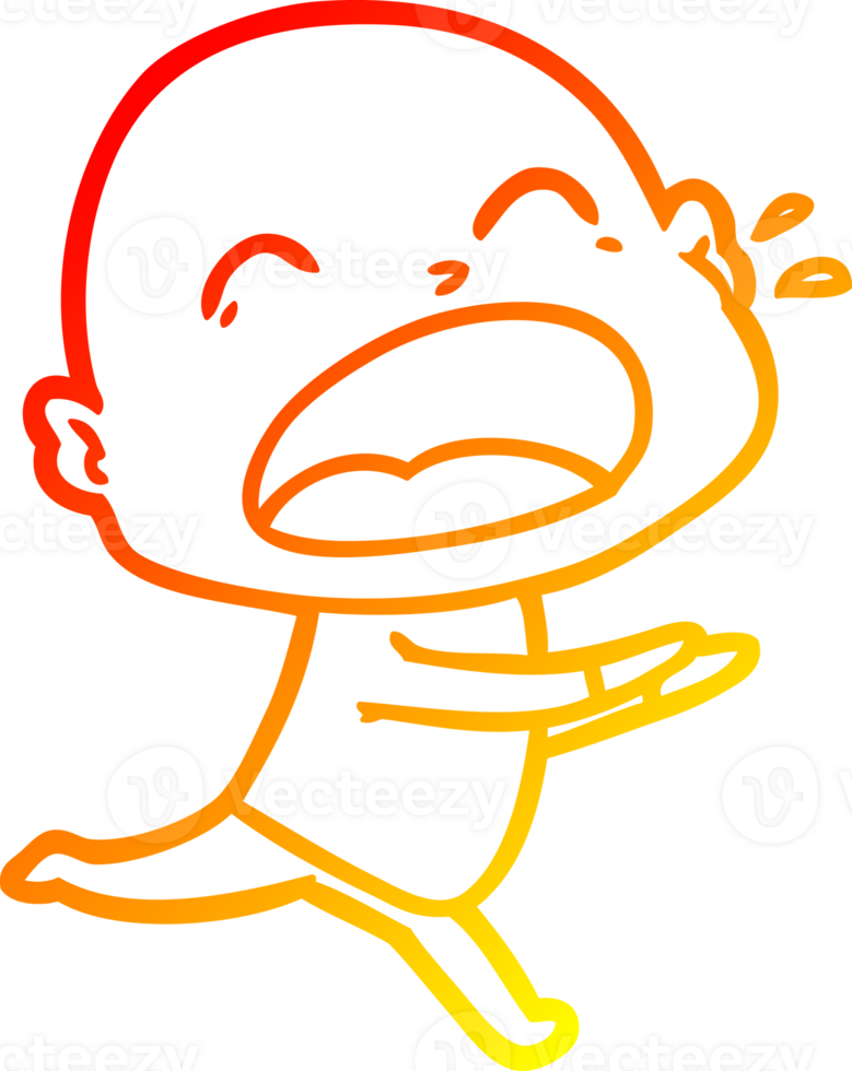 warm gradient line drawing of a cartoon shouting bald man png