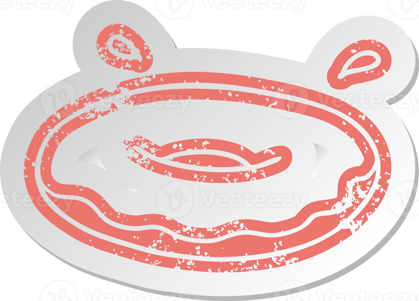 distressed old cartoon sticker of an iced ring donut png