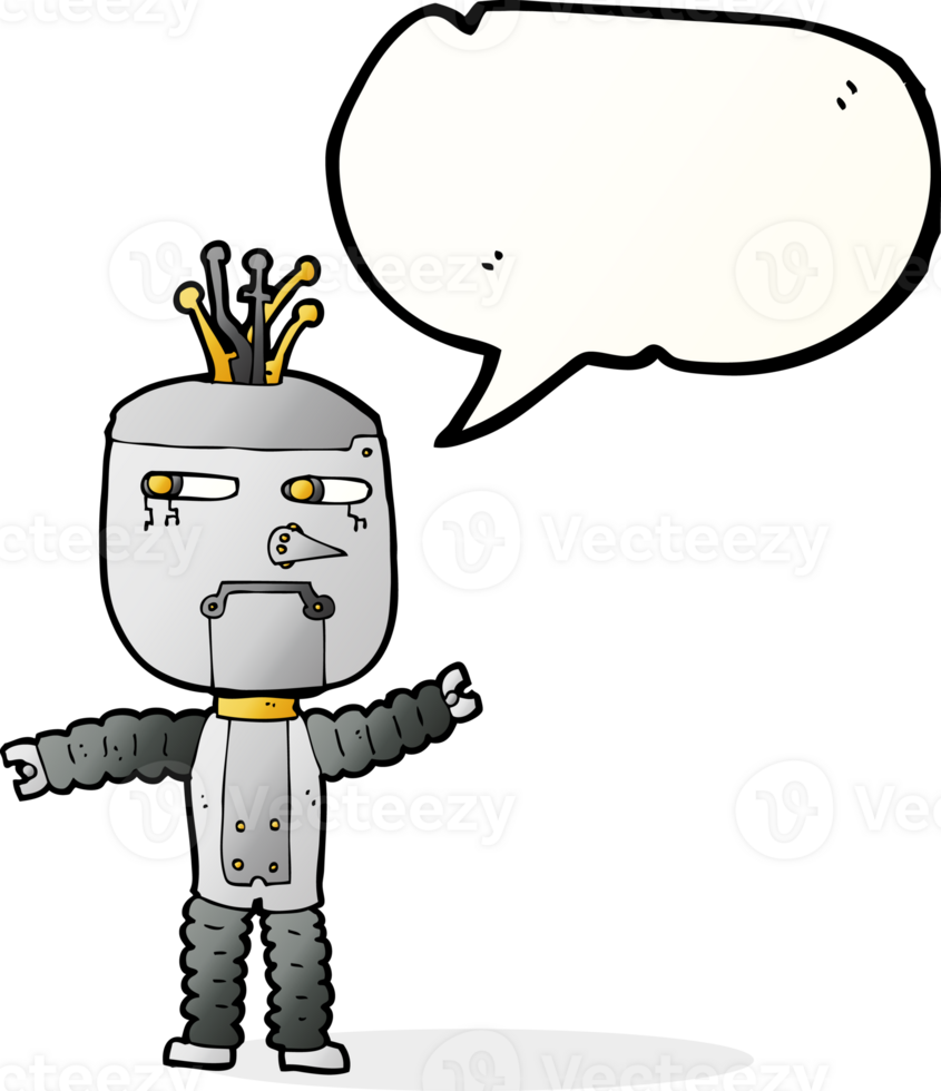 cartoon waving robot with speech bubble png