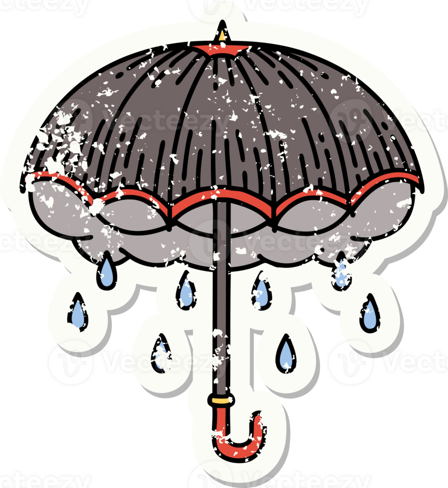 distressed sticker tattoo in traditional style of an umbrella and storm cloud png
