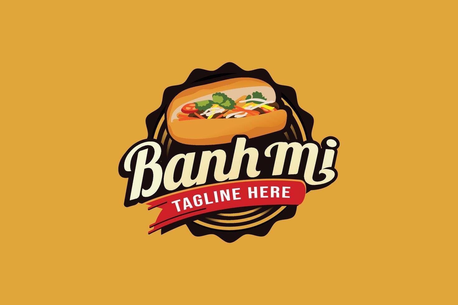 banh mi logo with a combination of a banh mi and beautiful lettering in the form of an eye catching emblem. This logo is suitable for restaurants, food trucks, cafes, etc. vector