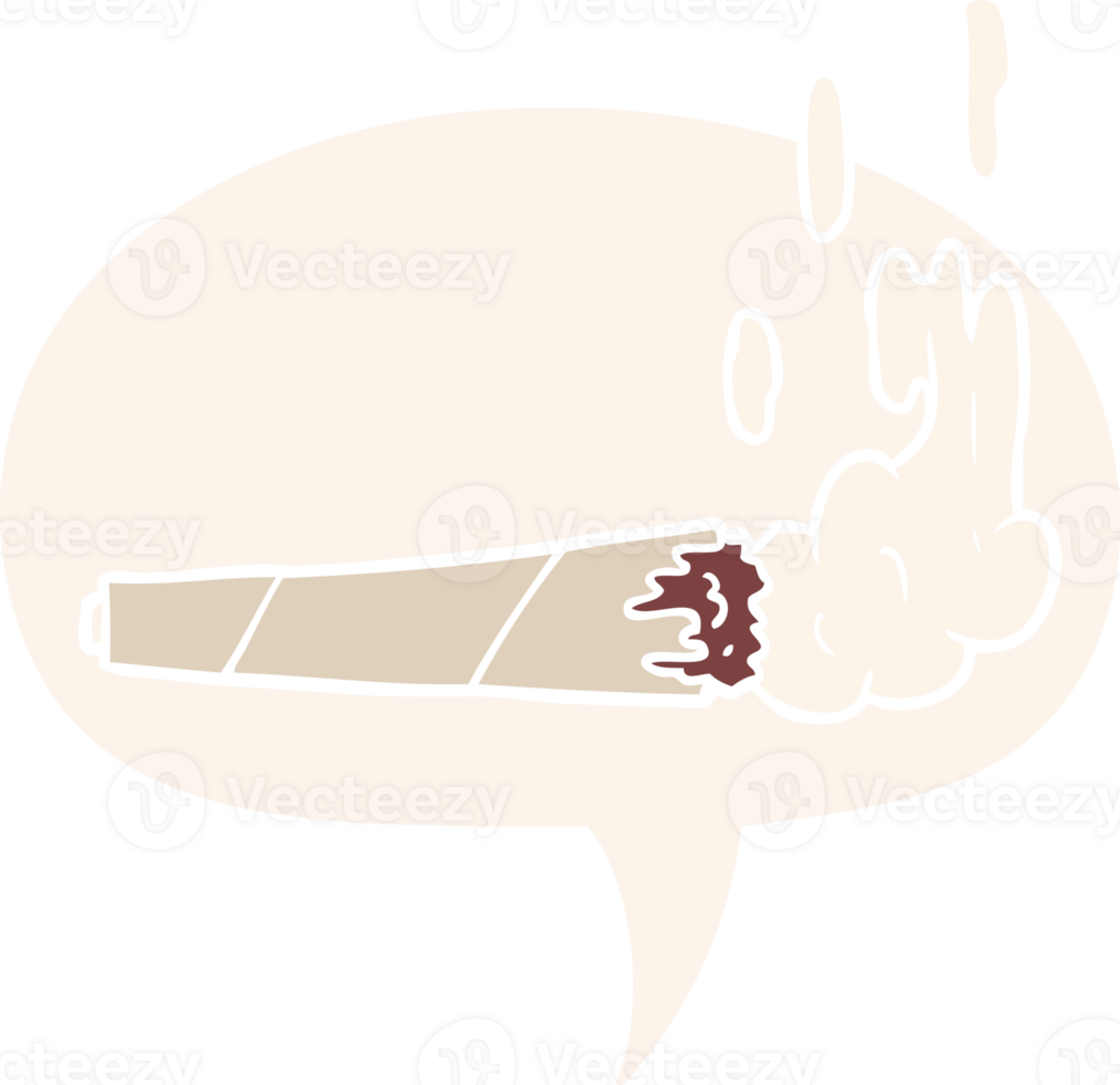cartoon marijuiana joint with speech bubble in retro style png