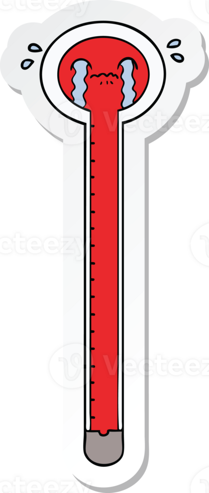 sticker of a cartoon thermometer crying png