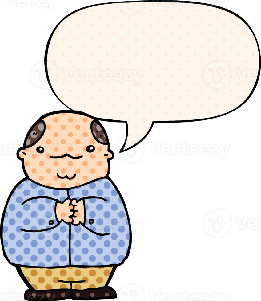 cartoon balding man with speech bubble in comic book style png