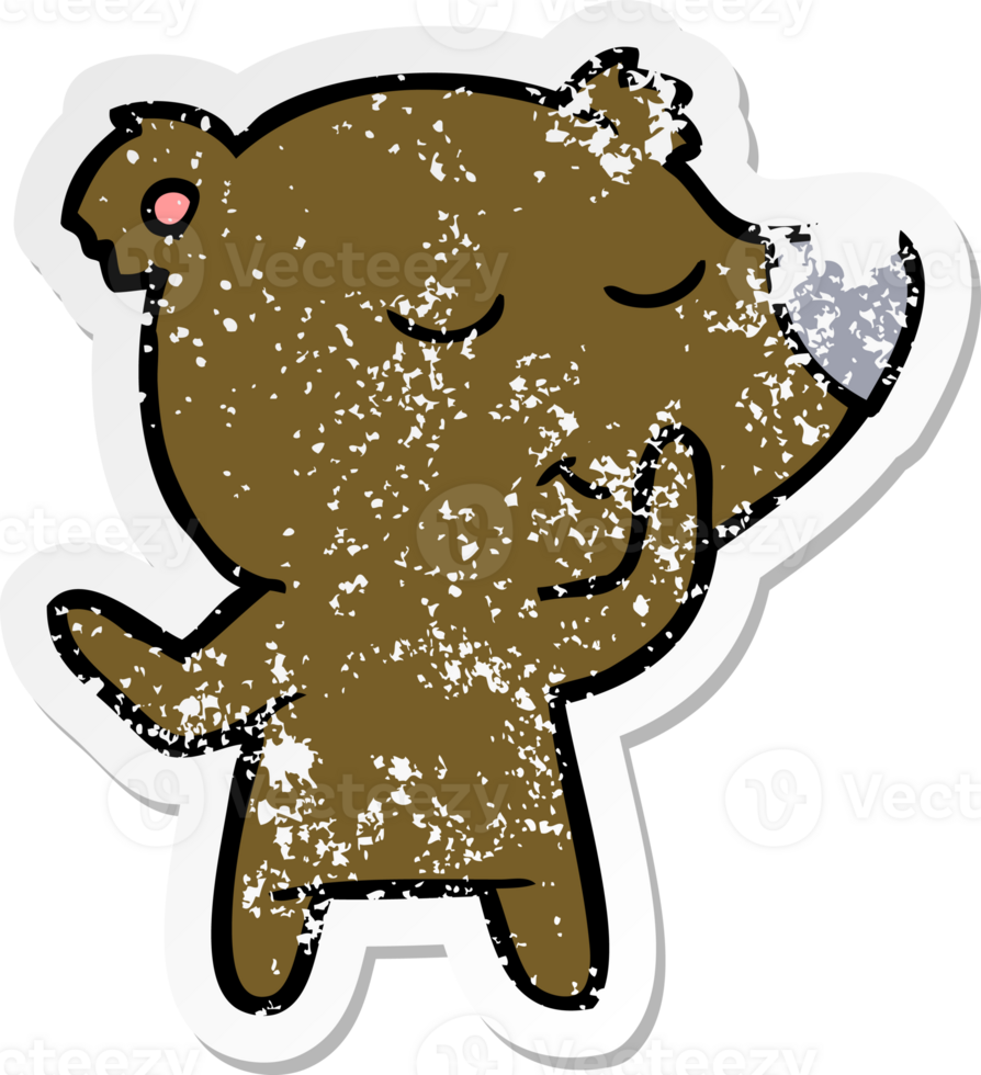 distressed sticker of a happy cartoon bear png