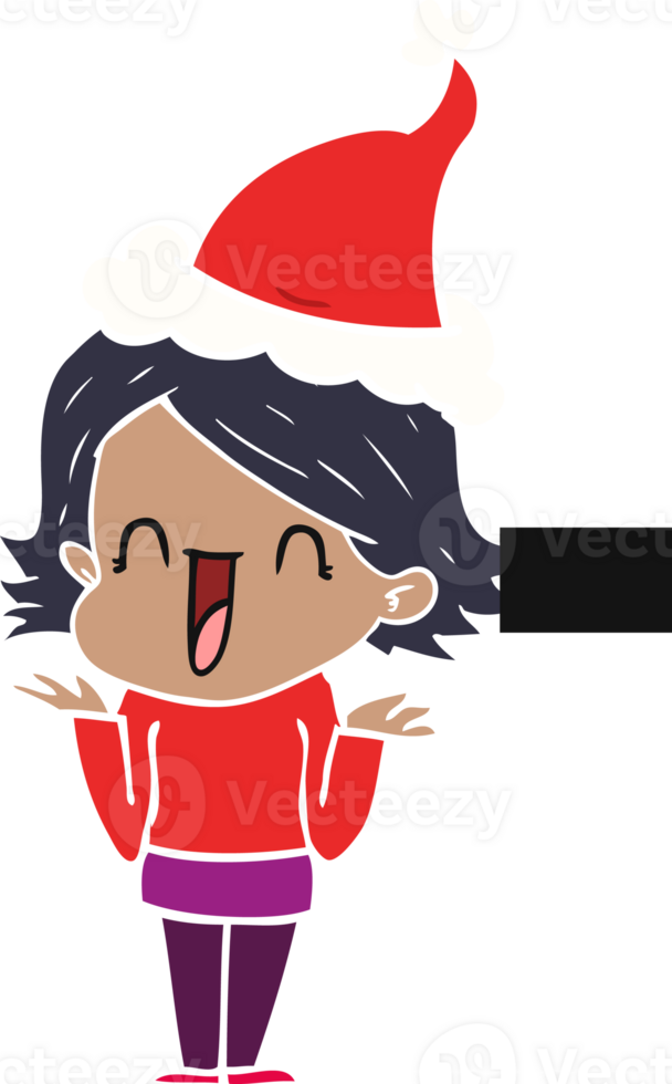 hand drawn flat color illustration of a happy woman wearing santa hat png