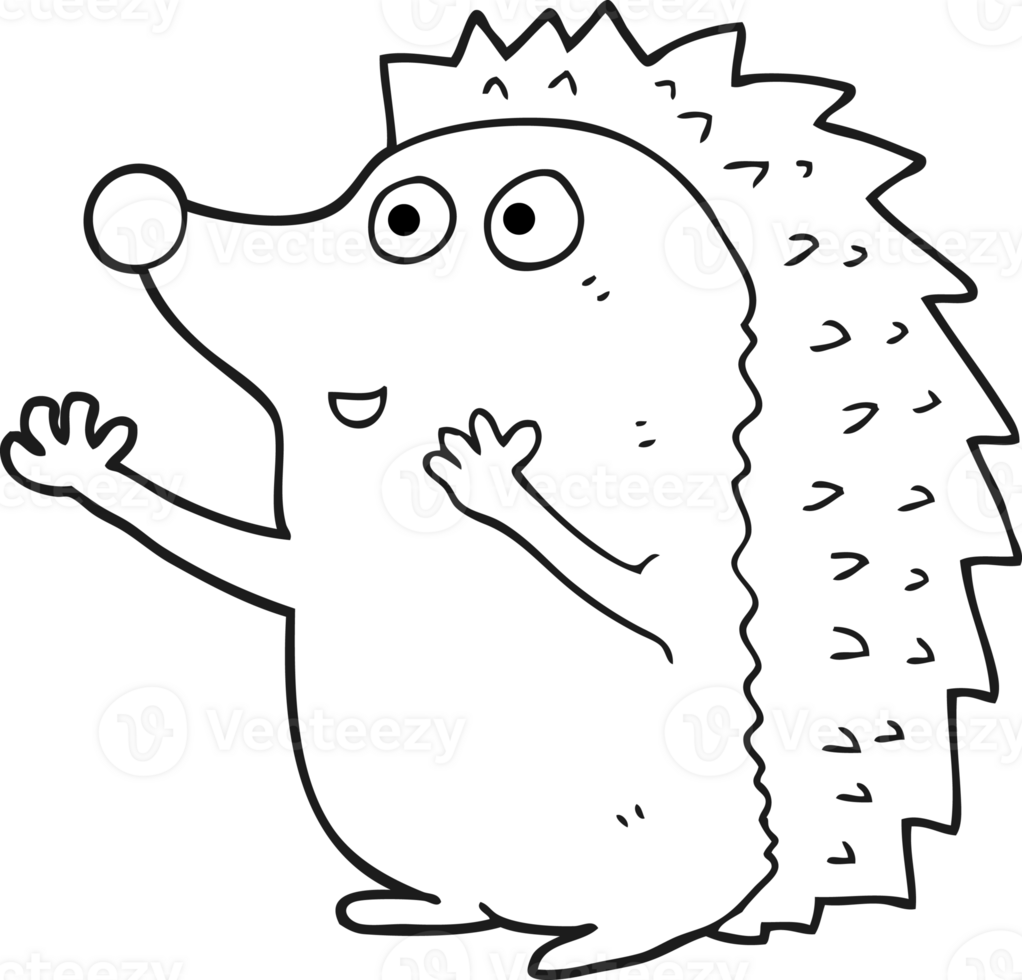 hand drawn black and white cartoon cute hedgehog png