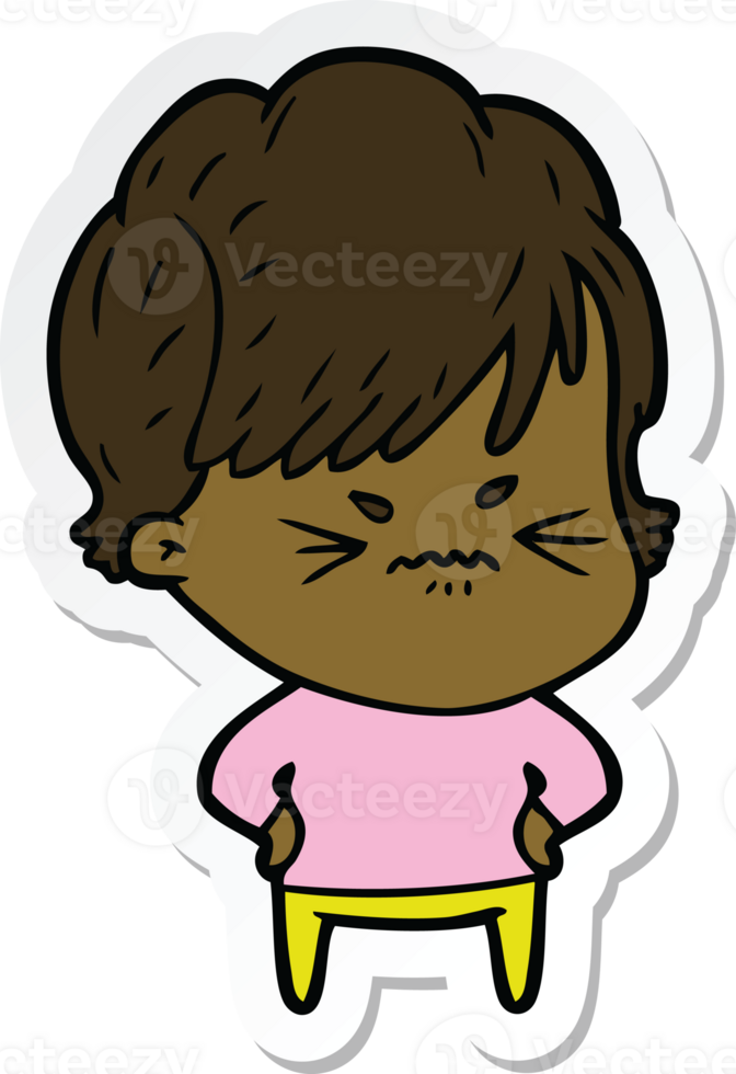 sticker of a cartoon frustrated woman png