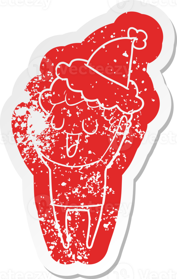 laughing quirky cartoon distressed sticker of a man wearing santa hat png